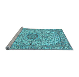 Sideview of Machine Washable Medallion Light Blue Traditional Rug, wshtr231lblu