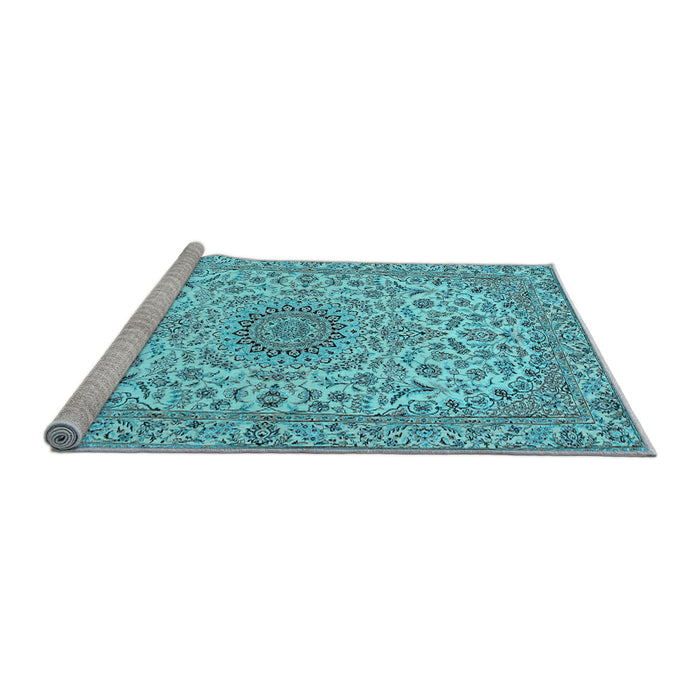 Sideview of Machine Washable Medallion Light Blue Traditional Rug, wshtr231lblu