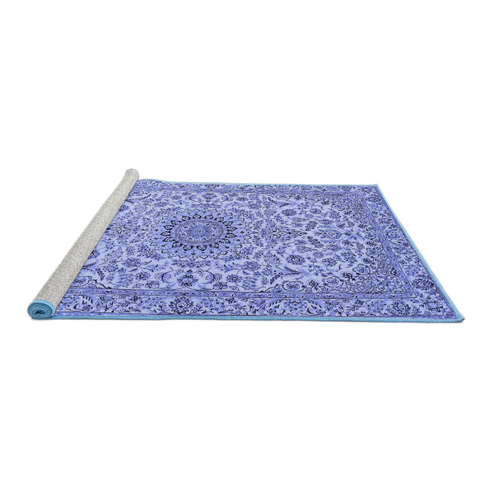 Sideview of Machine Washable Medallion Blue Traditional Rug, wshtr231blu