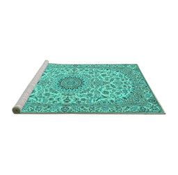Sideview of Machine Washable Medallion Turquoise Traditional Area Rugs, wshtr231turq