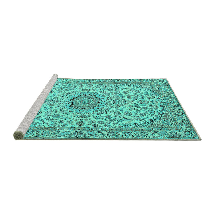 Sideview of Machine Washable Medallion Turquoise Traditional Area Rugs, wshtr231turq