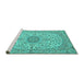 Sideview of Machine Washable Medallion Turquoise Traditional Area Rugs, wshtr231turq