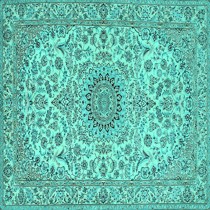 Square Machine Washable Medallion Turquoise Traditional Area Rugs, wshtr231turq