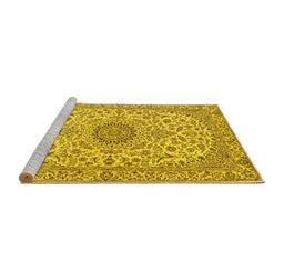 Sideview of Machine Washable Medallion Yellow Traditional Rug, wshtr231yw