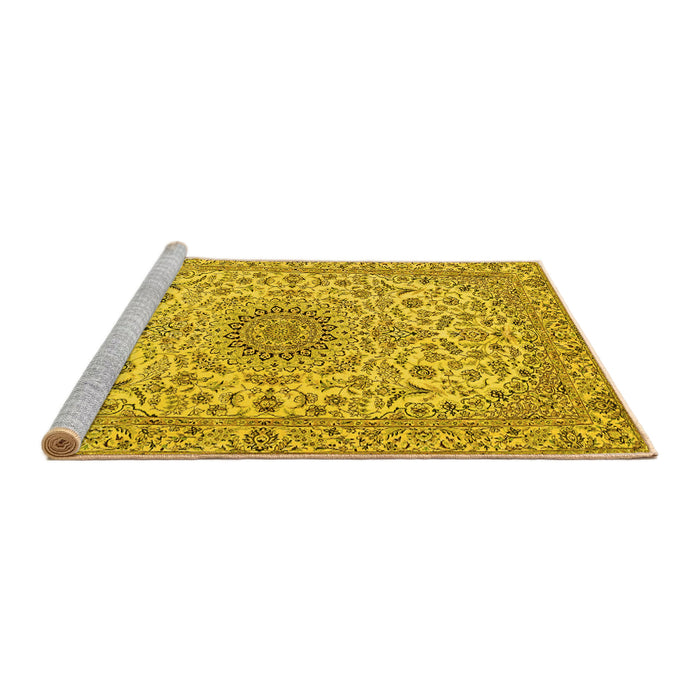 Sideview of Machine Washable Medallion Yellow Traditional Rug, wshtr231yw
