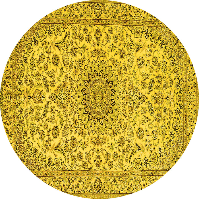 Round Machine Washable Medallion Yellow Traditional Rug, wshtr231yw