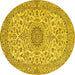 Round Machine Washable Medallion Yellow Traditional Rug, wshtr231yw