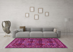 Machine Washable Persian Pink Traditional Rug in a Living Room, wshtr2320pnk