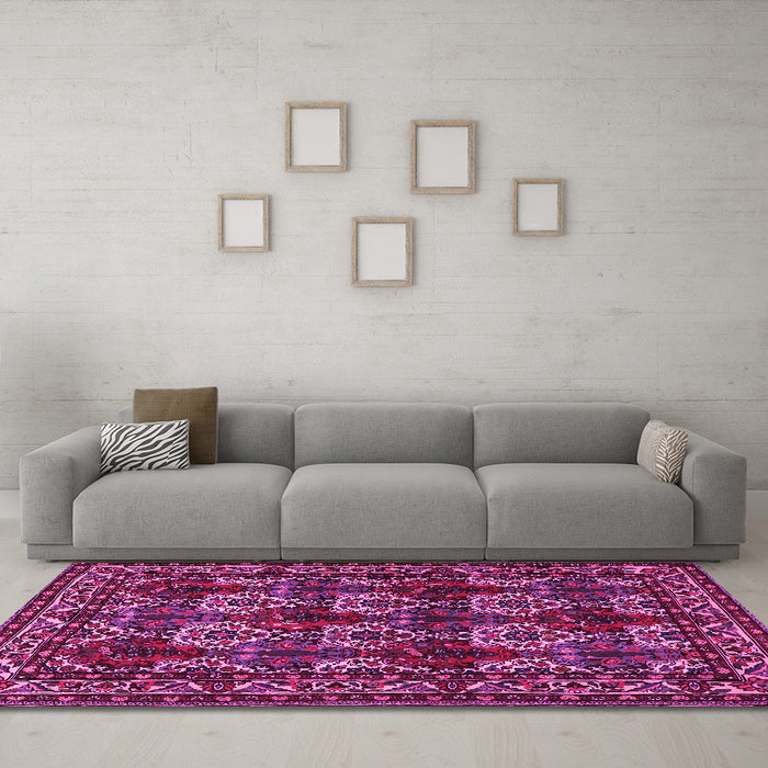 Machine Washable Persian Pink Traditional Rug in a Living Room, wshtr2320pnk