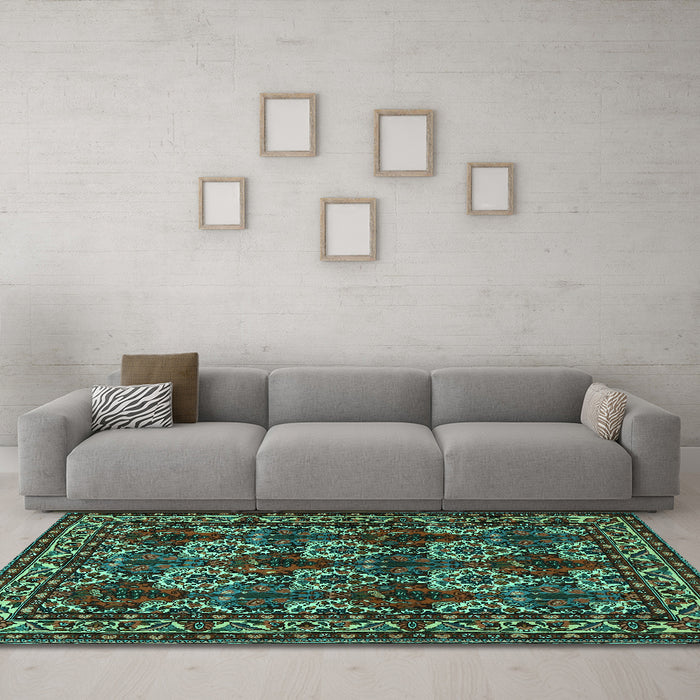 Machine Washable Persian Turquoise Traditional Area Rugs in a Living Room,, wshtr2320turq