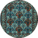 Round Machine Washable Persian Light Blue Traditional Rug, wshtr2320lblu