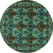 Round Machine Washable Persian Turquoise Traditional Area Rugs, wshtr2320turq