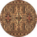 Round Machine Washable Persian Brown Traditional Rug, wshtr2321brn