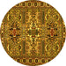 Round Machine Washable Persian Yellow Traditional Rug, wshtr2321yw