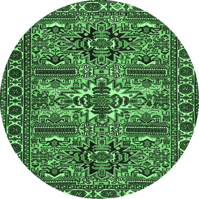 Round Persian Emerald Green Traditional Rug, tr2321emgrn