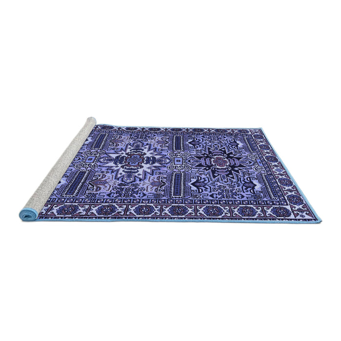 Sideview of Machine Washable Persian Blue Traditional Rug, wshtr2321blu