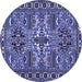 Round Machine Washable Persian Blue Traditional Rug, wshtr2321blu