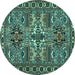 Round Machine Washable Persian Turquoise Traditional Area Rugs, wshtr2321turq