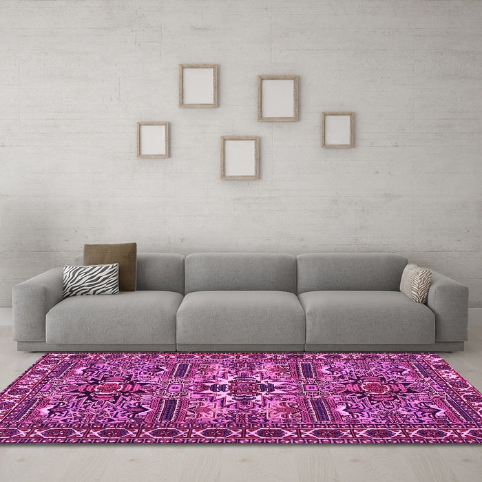 Machine Washable Persian Pink Traditional Rug in a Living Room, wshtr2321pnk