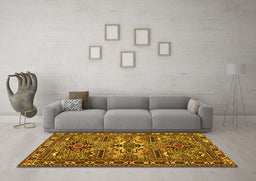 Machine Washable Persian Yellow Traditional Rug in a Living Room, wshtr2321yw
