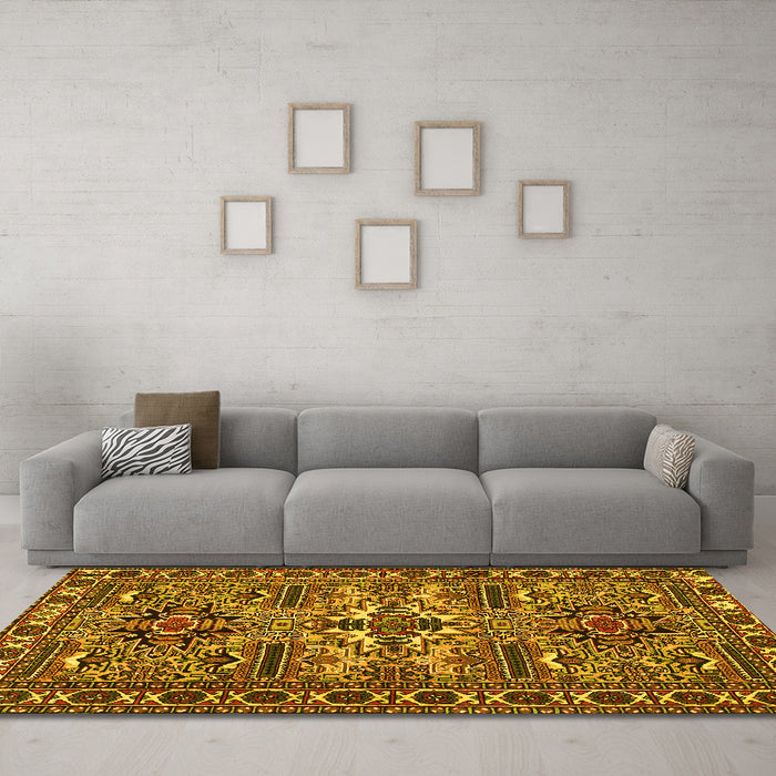 Machine Washable Persian Yellow Traditional Rug in a Living Room, wshtr2321yw