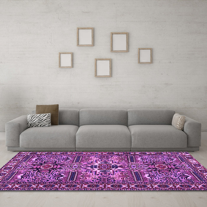 Machine Washable Persian Purple Traditional Area Rugs in a Living Room, wshtr2321pur
