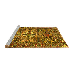 Sideview of Machine Washable Persian Yellow Traditional Rug, wshtr2321yw