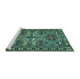 Sideview of Machine Washable Persian Turquoise Traditional Area Rugs, wshtr2321turq