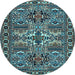 Round Machine Washable Persian Light Blue Traditional Rug, wshtr2321lblu