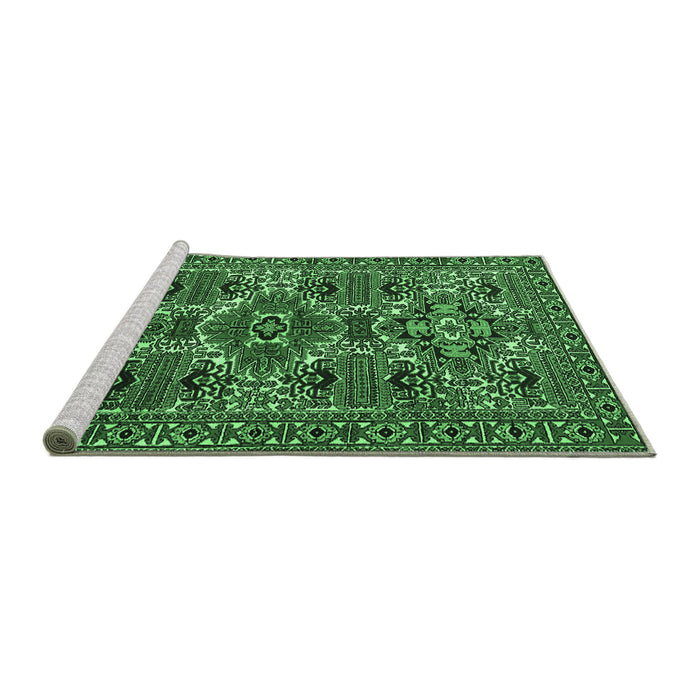 Sideview of Machine Washable Persian Emerald Green Traditional Area Rugs, wshtr2322emgrn