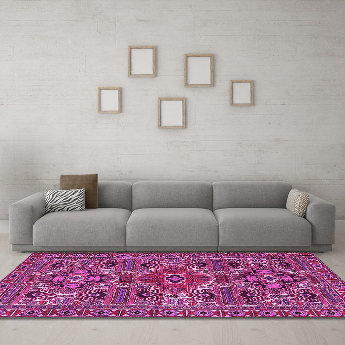 Machine Washable Persian Pink Traditional Rug in a Living Room, wshtr2322pnk