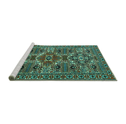 Sideview of Machine Washable Persian Turquoise Traditional Area Rugs, wshtr2322turq
