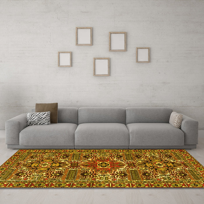 Machine Washable Persian Yellow Traditional Rug in a Living Room, wshtr2322yw