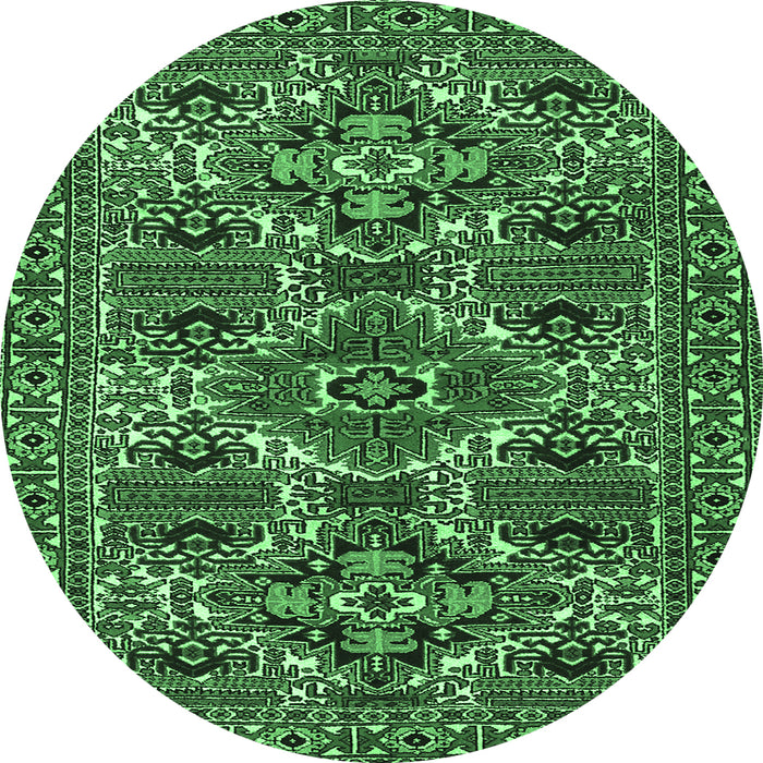 Round Persian Emerald Green Traditional Rug, tr2322emgrn