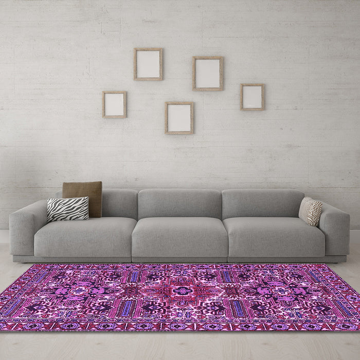 Machine Washable Persian Purple Traditional Area Rugs in a Living Room, wshtr2322pur