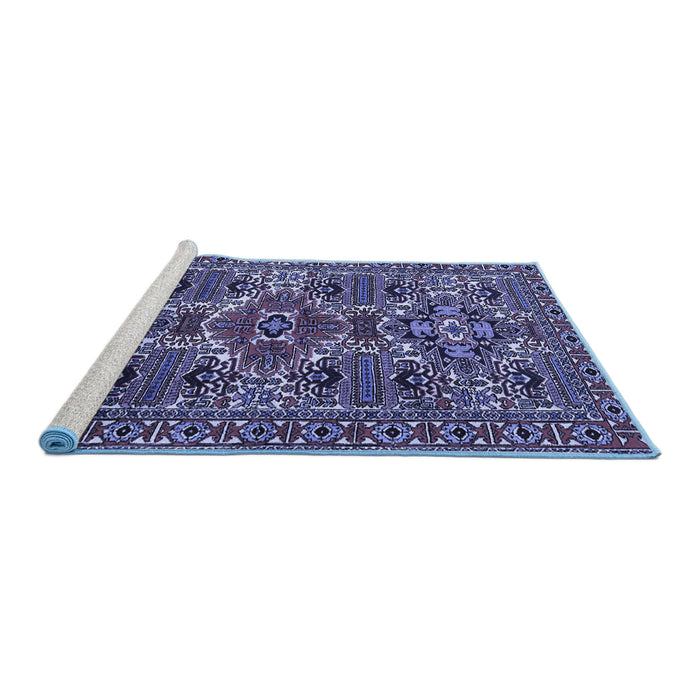 Sideview of Machine Washable Persian Blue Traditional Rug, wshtr2322blu