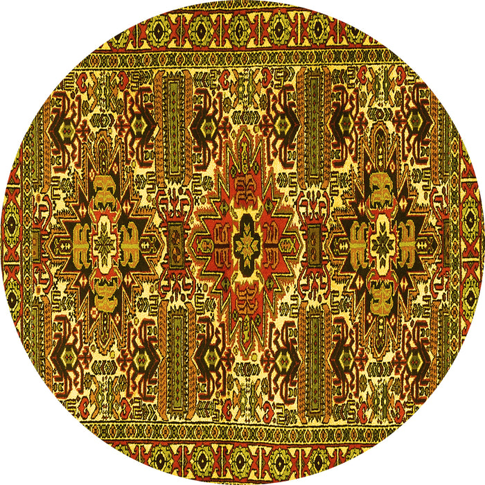 Round Machine Washable Persian Yellow Traditional Rug, wshtr2322yw