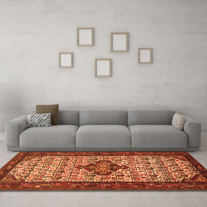 Machine Washable Persian Orange Traditional Area Rugs in a Living Room, wshtr2323org