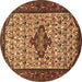 Round Persian Brown Traditional Rug, tr2323brn