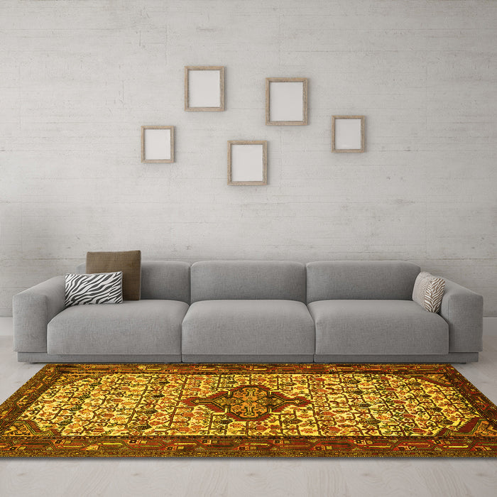 Machine Washable Persian Yellow Traditional Rug in a Living Room, wshtr2323yw