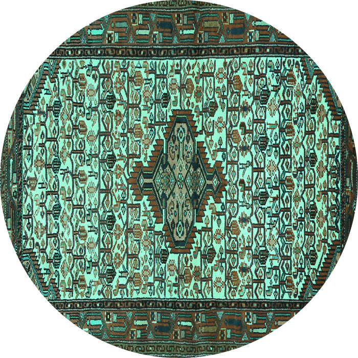 Round Machine Washable Persian Turquoise Traditional Area Rugs, wshtr2323turq
