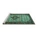 Sideview of Machine Washable Persian Turquoise Traditional Area Rugs, wshtr2323turq