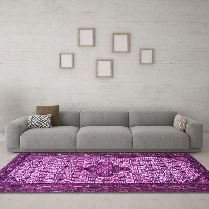 Machine Washable Persian Purple Traditional Area Rugs in a Living Room, wshtr2323pur