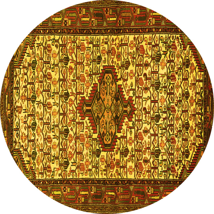 Round Machine Washable Persian Yellow Traditional Rug, wshtr2323yw