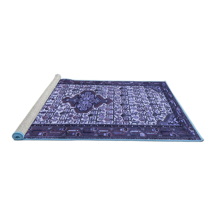 Sideview of Machine Washable Persian Blue Traditional Rug, wshtr2323blu