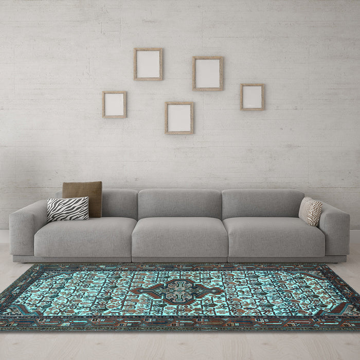Machine Washable Persian Light Blue Traditional Rug in a Living Room, wshtr2323lblu