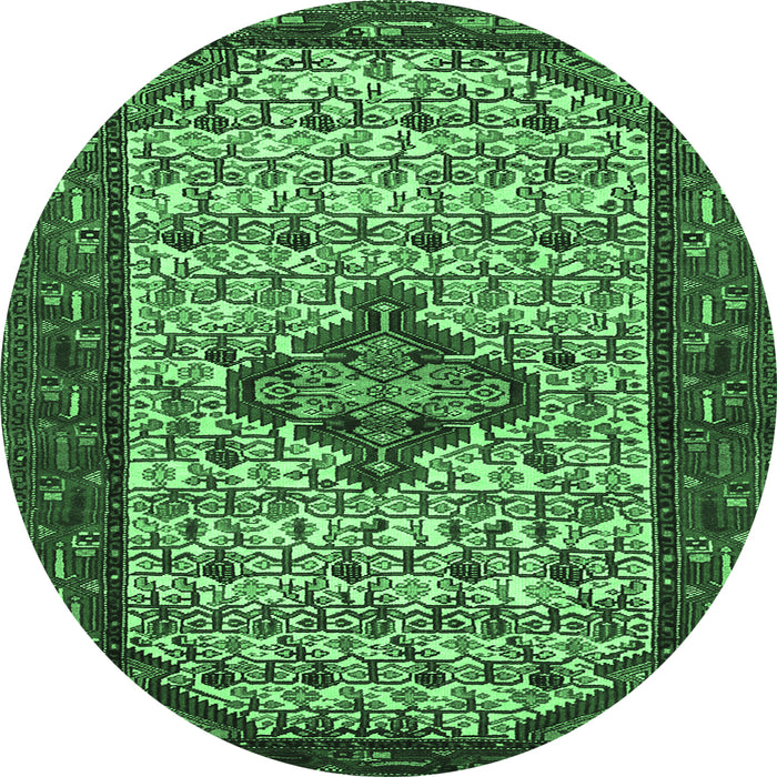 Round Machine Washable Persian Emerald Green Traditional Area Rugs, wshtr2323emgrn