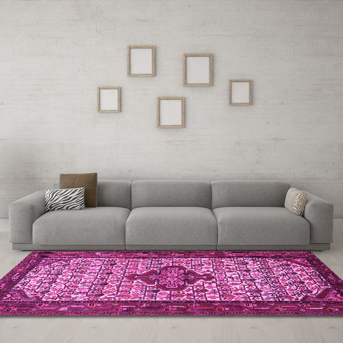 Machine Washable Persian Pink Traditional Rug in a Living Room, wshtr2323pnk