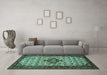 Machine Washable Persian Turquoise Traditional Area Rugs in a Living Room,, wshtr2323turq