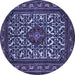 Round Machine Washable Persian Blue Traditional Rug, wshtr2324blu